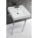 Edwardian 20-Inch Porcelain Console Sink with Brass Legs (4-Inch, 3-Hole)
