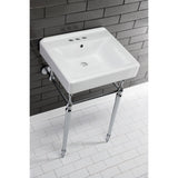 Edwardian 20-Inch Porcelain Console Sink with Brass Legs (4-Inch, 3-Hole)