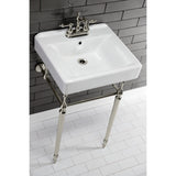 Edwardian 20-Inch Porcelain Console Sink with Brass Legs (4-Inch, 3-Hole)