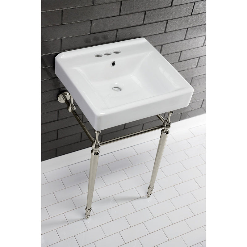 Edwardian 20-Inch Porcelain Console Sink with Brass Legs (4-Inch, 3-Hole)