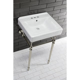 Edwardian 20-Inch Porcelain Console Sink with Brass Legs (4-Inch, 3-Hole)