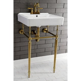 Edwardian 20-Inch Porcelain Console Sink with Brass Legs (4-Inch, 3-Hole)