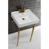 Edwardian 20-Inch Porcelain Console Sink with Brass Legs (4-Inch, 3-Hole)