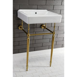Edwardian 20-Inch Porcelain Console Sink with Brass Legs (4-Inch, 3-Hole)