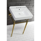 Edwardian 20-Inch Porcelain Console Sink with Brass Legs (4-Inch, 3-Hole)