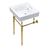 Edwardian 20-Inch Porcelain Console Sink with Brass Legs (4-Inch, 3-Hole)