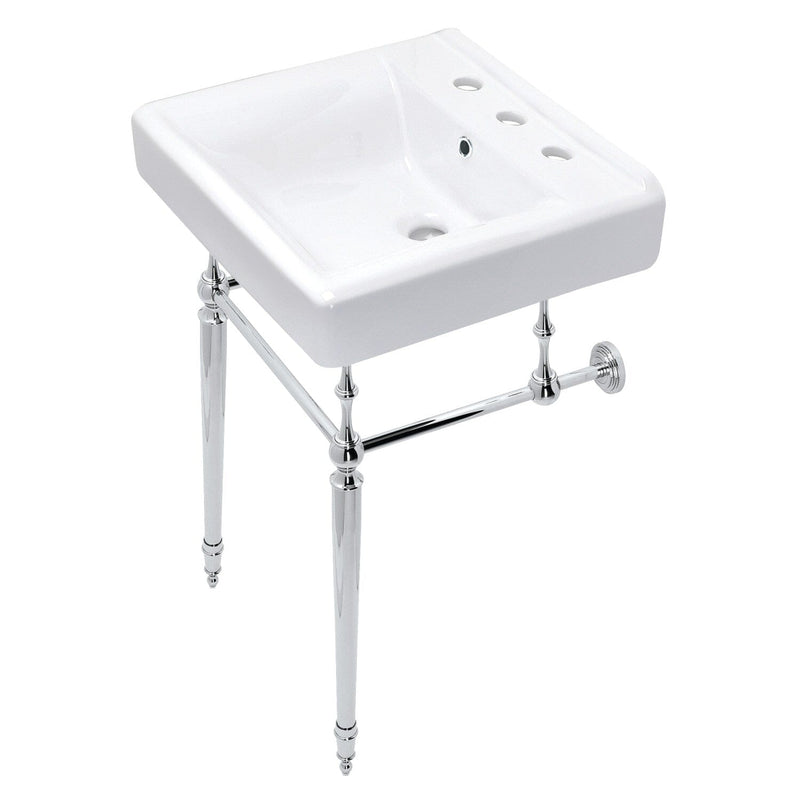 Edwardian 20-Inch Porcelain Console Sink with Brass Legs (8-Inch, 3-Hole)