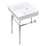 Edwardian 20-Inch Porcelain Console Sink with Brass Legs (8-Inch, 3-Hole)