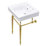 Edwardian 20-Inch Porcelain Console Sink with Brass Legs (8-Inch, 3-Hole)