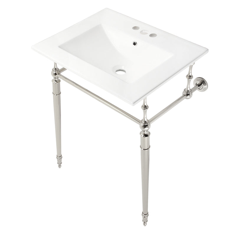 Edwardian 24-Inch Ceramic Console Sink with Brass Legs (4-Inch, 3-Hole)