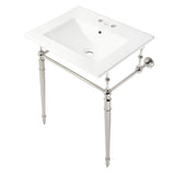 Edwardian 24-Inch Ceramic Console Sink with Brass Legs (4-Inch, 3-Hole)
