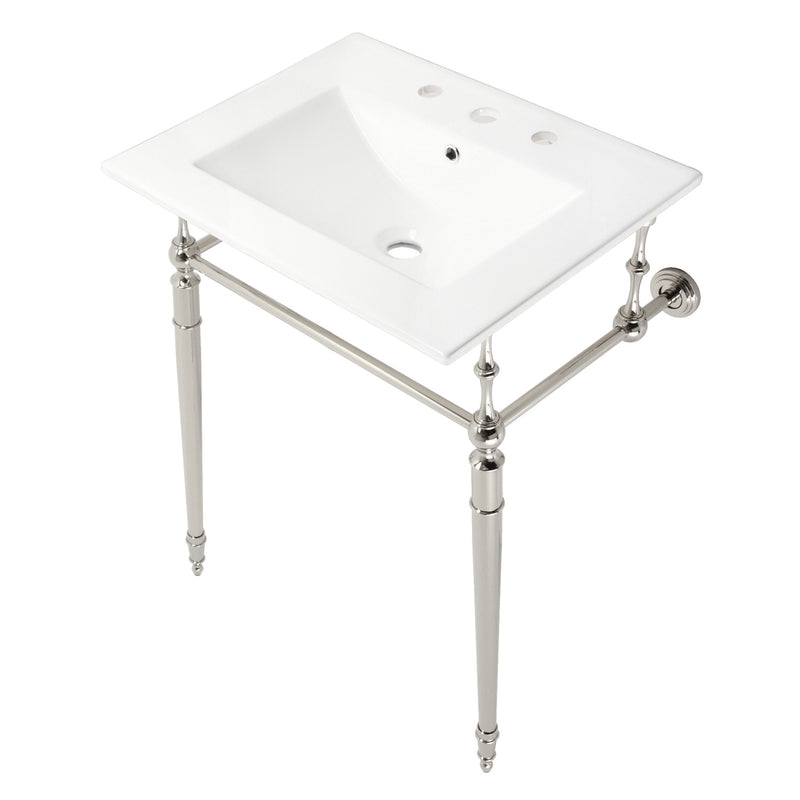 Edwardian 24-Inch Ceramic Console Sink with Brass Legs (8-Inch, 3-Hole)