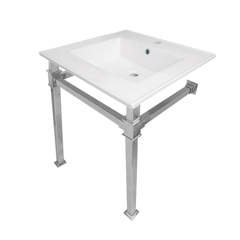 Monarch 25-Inch Ceramic Console Sink with Stainless Steel Legs (1-Hole)