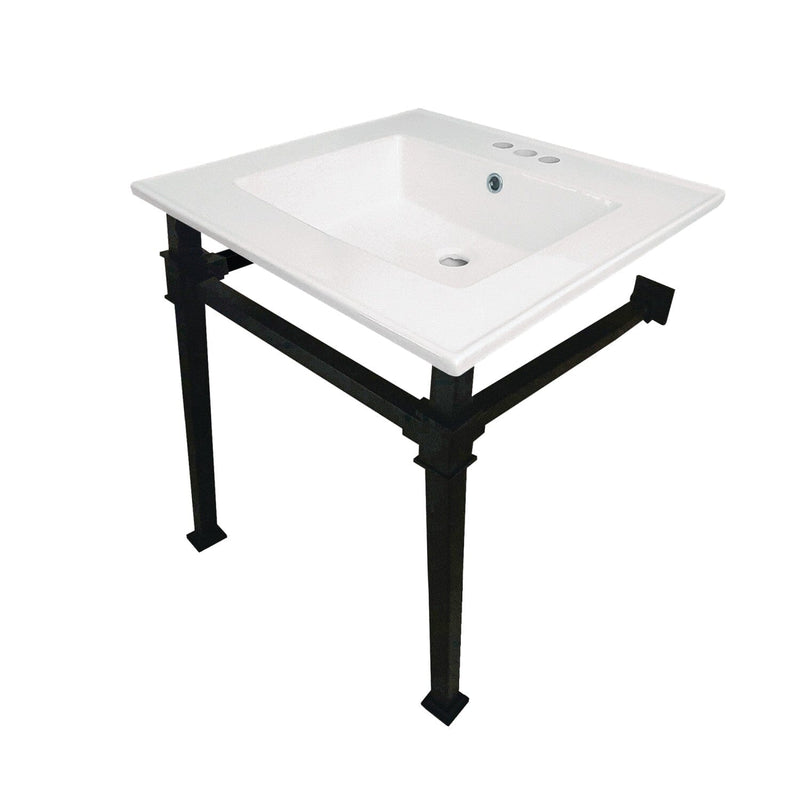 Monarch 25-Inch Ceramic Console Sink with Stainless Steel Legs (4-Inch, 3-Hole)