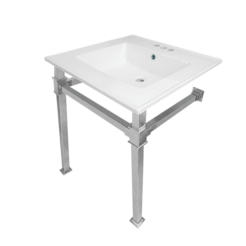 Monarch 25-Inch Ceramic Console Sink with Stainless Steel Legs (4-Inch, 3-Hole)