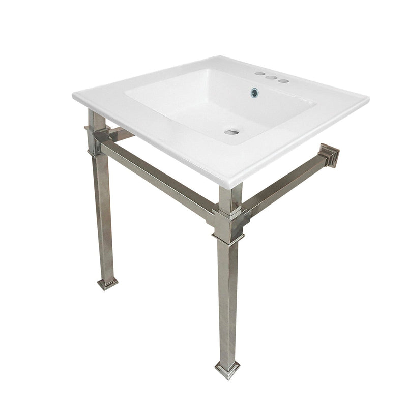 Monarch 25-Inch Ceramic Console Sink with Stainless Steel Legs (4-Inch, 3-Hole)