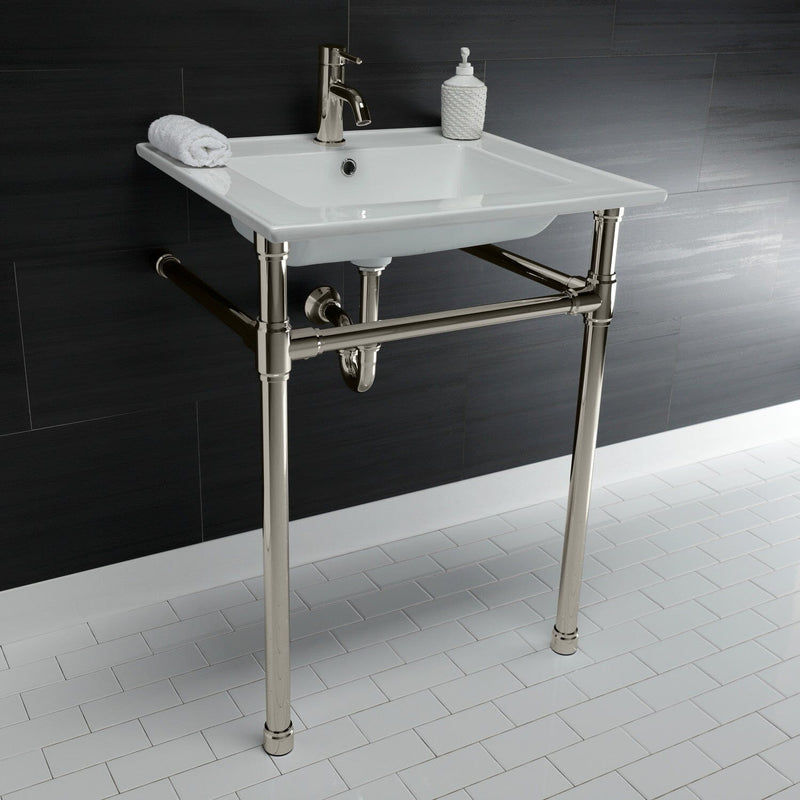 Dreyfuss 25-Inch Ceramic Console Sink with Stainless Steel Legs (1-Hole)