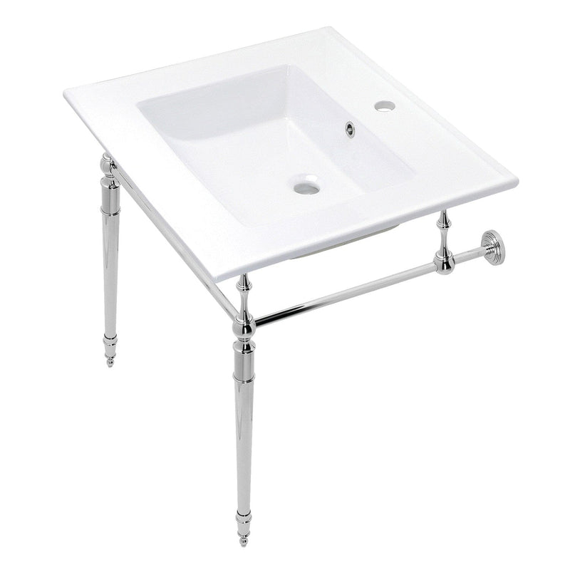 Edwardian 25-Inch Ceramic Console Sink with Brass Legs (1-Hole)