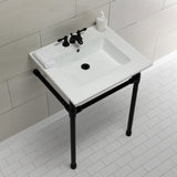 Dreyfuss 25-Inch Ceramic Console Sink with Stainless Steel Legs (4-Inch, 3-Hole)