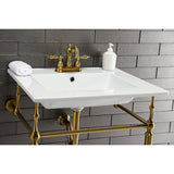 Edwardian 25-Inch Ceramic Console Sink with Brass Legs (4-Inch, 3-Hole)
