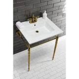 Edwardian 25-Inch Ceramic Console Sink with Brass Legs (4-Inch, 3-Hole)