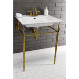 Edwardian 25-Inch Ceramic Console Sink with Brass Legs (4-Inch, 3-Hole)