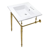Edwardian 25-Inch Ceramic Console Sink with Brass Legs (4-Inch, 3-Hole)