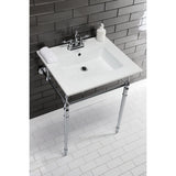 Edwardian 25-Inch Ceramic Console Sink with Brass Legs (4-Inch, 3-Hole)