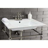 Edwardian 25-Inch Ceramic Console Sink with Brass Legs (4-Inch, 3-Hole)