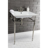 Edwardian 25-Inch Ceramic Console Sink with Brass Legs (4-Inch, 3-Hole)