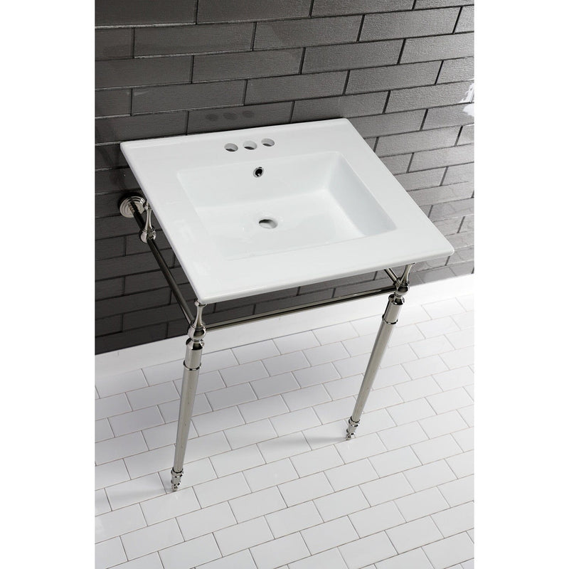 Edwardian 25-Inch Ceramic Console Sink with Brass Legs (4-Inch, 3-Hole)