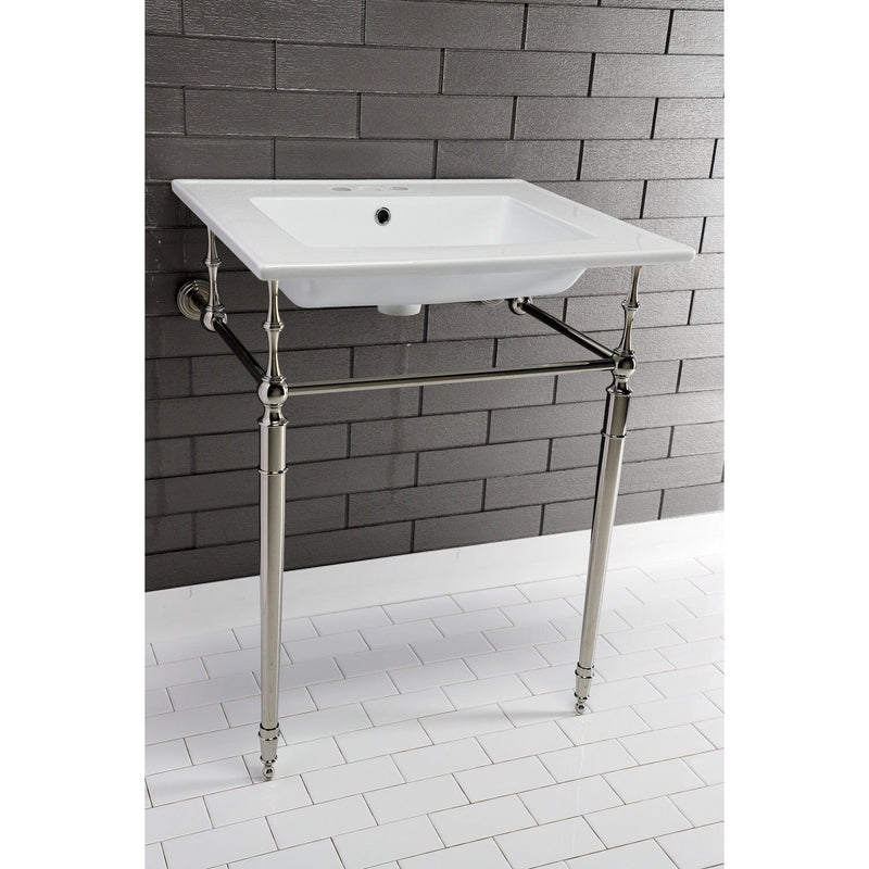 Edwardian 25-Inch Ceramic Console Sink with Brass Legs (4-Inch, 3-Hole)