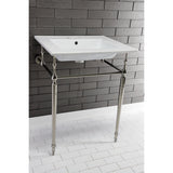 Edwardian 25-Inch Ceramic Console Sink with Brass Legs (4-Inch, 3-Hole)