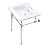 Edwardian 25-Inch Ceramic Console Sink with Brass Legs (4-Inch, 3-Hole)