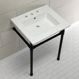 Dreyfuss 25-Inch Ceramic Console Sink with Stainless Steel Legs (8-Inch, 3-Hole)