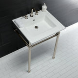 Dreyfuss 25-Inch Ceramic Console Sink with Stainless Steel Legs (8-Inch, 3-Hole)
