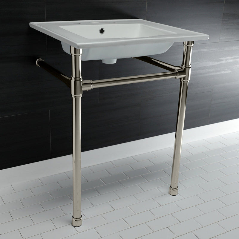 Dreyfuss 25-Inch Ceramic Console Sink with Stainless Steel Legs (8-Inch, 3-Hole)