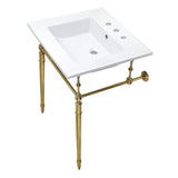 Edwardian 25-Inch Ceramic Console Sink with Brass Legs (8-Inch, 3-Hole)