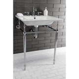Edwardian 25-Inch Ceramic Console Sink with Brass Legs (8-Inch, 3-Hole)