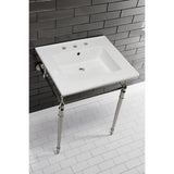 Edwardian 25-Inch Ceramic Console Sink with Brass Legs (8-Inch, 3-Hole)