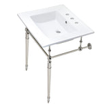 Edwardian 25-Inch Ceramic Console Sink with Brass Legs (8-Inch, 3-Hole)