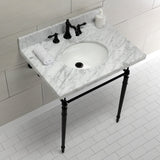 Edwardian 30-Inch Carrara Marble Console Sink with Brass Legs (8-Inch, 3-Hole)