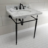 Edwardian 30-Inch Carrara Marble Console Sink with Brass Legs (8-Inch, 3-Hole)