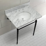 Edwardian 30-Inch Carrara Marble Console Sink with Brass Legs (8-Inch, 3-Hole)