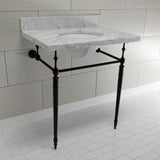 Edwardian 30-Inch Carrara Marble Console Sink with Brass Legs (8-Inch, 3-Hole)