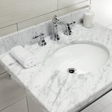 Edwardian 30-Inch Carrara Marble Console Sink with Brass Legs (8-Inch, 3-Hole)