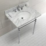 Edwardian 30-Inch Carrara Marble Console Sink with Brass Legs (8-Inch, 3-Hole)