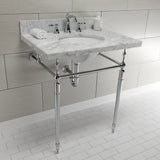 Edwardian 30-Inch Carrara Marble Console Sink with Brass Legs (8-Inch, 3-Hole)