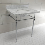 Edwardian 30-Inch Carrara Marble Console Sink with Brass Legs (8-Inch, 3-Hole)