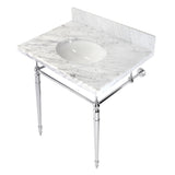 Edwardian 30-Inch Carrara Marble Console Sink with Brass Legs (8-Inch, 3-Hole)